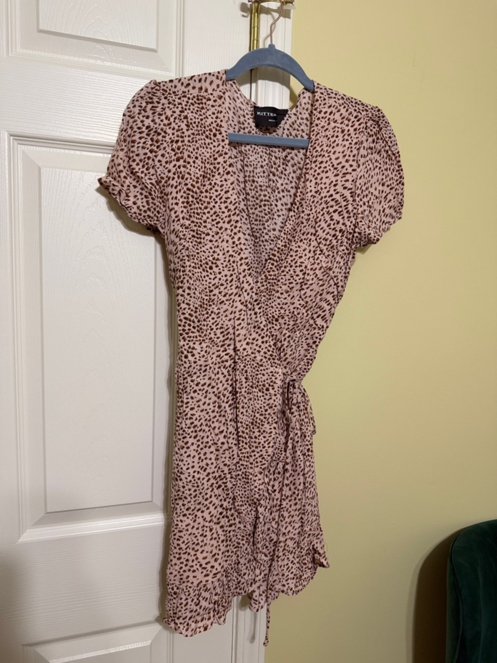 Kittenish Animal Print Dotted Wrap Mini Dress